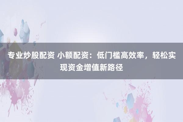 专业炒股配资 小额配资：低门槛高效率，轻松实现资金增值新路径