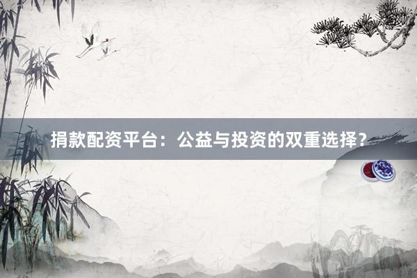 捐款配资平台：公益与投资的双重选择？