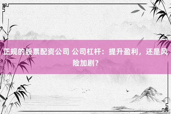 正规的股票配资公司 公司杠杆：提升盈利，还是风险加剧？