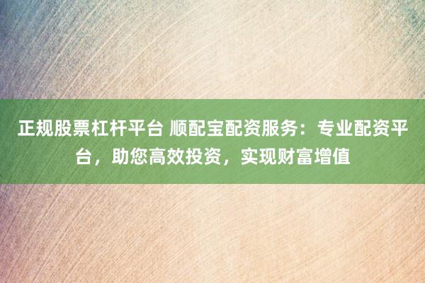 正规股票杠杆平台 顺配宝配资服务：专业配资平台，助您高效投资，实现财富增值
