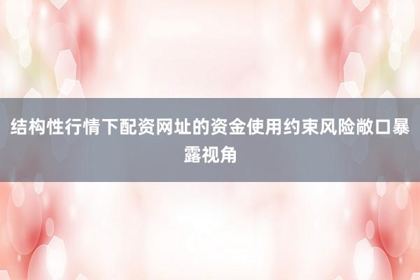 结构性行情下配资网址的资金使用约束风险敞口暴露视角